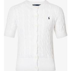 Polo Ralph Lauren Dame - L Trøjer Polo Ralph Lauren Womens White Logo-embroidered Cotton-knit Cardigan