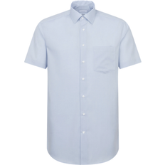 56 - Herre Skjorter Seidensticker Non-iron Fil a Fil Short Sleeve Business Shirt - Light Blue