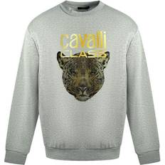Roberto Cavalli Sweatere Roberto Cavalli Men's Class Leopard Print Logo Grey Jumper - Grey