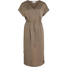 38 - Brun - Korte kjoler Vila Viellette Short Sleeved Midi Dress - Walnut