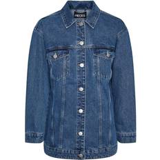 Dame - Oversized - Uldfrakker Overtøj Pieces Tika Denim Jacket - Medium Blue Denim