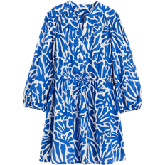 Blå - Korte kjoler - XXS H&M Linen Blend Dress - Bright Blue/Patterned