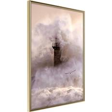 Guld - MDF Vægdekorationer Artgeist ramme Lighthouse During a Storm Plakat