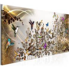 Guld - MDF Vægdekorationer Artgeist Hummingbirds Dance Gold Narrow Billede