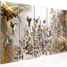 Guld - MDF Vægdekorationer Artgeist 5-delt Hummingbirds Dance Gold Billede