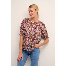 Dame - Gul - Polyester Bluser Kaffe Karina Blouse Bluser 10507551 Violet/Yellow Abstract Flower