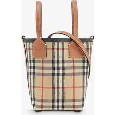 Burberry Tan London Mini Cotton-blend and Leather Top-handle bag