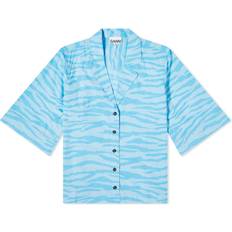 Ganni Printed Cotton Shirt Ethereal Blue