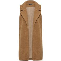 Yours Dame Overtøj Yours Faux Shearling Maxi Gilet - Camel