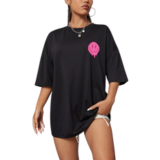 6 - Oversized T-shirts Shein EZwear Expression & Slogan Graphic Drop Shoulder Tee - Black