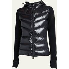Moncler Dame Overdele Moncler Grenoble Womens Black Quilted-panel Brand-appliqué Regular-fit Fleece Cardigan