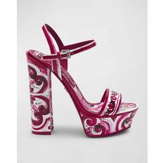 39 ½ - Dame - Rød Hjemmesko & Sandaler Dolce & Gabbana Printed leather platform sandals red