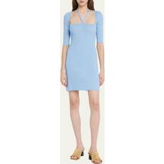 Ganni Polyamid Kjoler Ganni Long Sleeve Melange Knit Mini Dress in Ethereal Blue Elastane/Polyamide/Rayon Women's