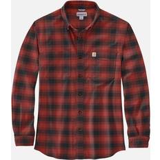 Herre - L Skjorter Carhartt Men's Mens Cotton Long Sleeve Plaid Flannel Shirt Red Ochre