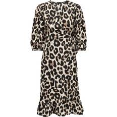 Leopard - Polyester Kjoler Only 3/4 Sleeve Wrap Midi Dress - White/Cloud Dancer
