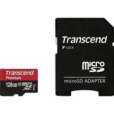 Transcend 128 GB Hukommelseskort Transcend Premium MicroSDXC Class10 UHS-I U1 45MB/s 128GB +SD Adapter (300x)