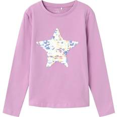Lange ærmer T-shirts Name It Kid's Glitter Long Sleeved Top - Violet Tulle