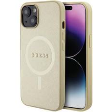 Guess Gul Mobiltilbehør Guess iPhone 15 Cover Saffiano MagSafe Beige