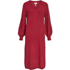 Ballonærmer - Nylon - Rød Kjoler Object Malena Knitted Dress - Red Dahlia