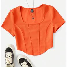 Firkantet - XS T-shirts Shein Square Neck Seam Front Tee