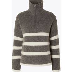 Dame - Merinould - Striktrøjer - XL Sweatere Selected Femme Maline Long Sleeve Half Zip Knit - Grey