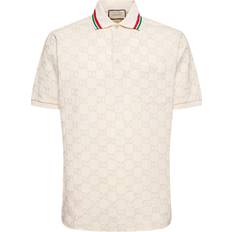 Gucci L Polotrøjer Gucci Mens Bone Mix Monogram-embroidered Stretch-cotton Piqué Polo Shirt