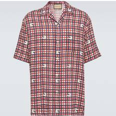 Gucci Overdele Gucci Square-g Tartan-print Linen Shirt Mens Red Blue