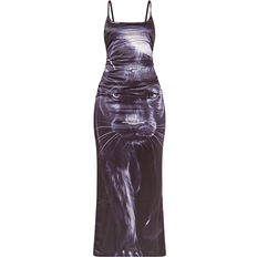 PrettyLittleThing Satin Puma Print Strappy Maxi Dress - Black