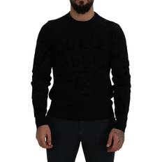 Dolce & Gabbana Uld Sweatere Dolce & Gabbana Black Wool Logo Pattern Crewneck Pullover Sweater IT44