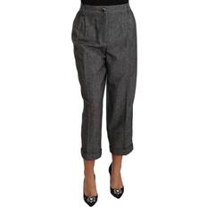 Dolce & Gabbana Dame Bukser Dolce & Gabbana Gray Wool Pleated Cropped Trouser Pants IT48