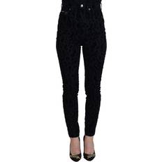 Dolce & Gabbana Slim Bukser & Shorts Dolce & Gabbana Black Leopard Skinny Denim Jeans IT40
