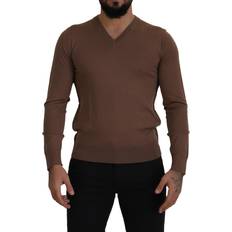 Dolce & Gabbana Uld Sweatere Dolce & Gabbana Brown Wool Men V-neck Pullover Sweater IT39