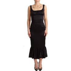 Dolce & Gabbana Bomuld - Sort Kjoler Dolce & Gabbana Black Silk Stretch Sheath Mermaid Midi Dress IT40