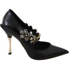 12 - Dame - Sort Højhælede sko Dolce & Gabbana Black Leather Crystal Shoes Mary Jane Pumps EU35/US4.5