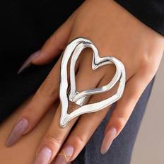 Dame - Zink Ringe Shein 1pc Adjustable Fashionable Silver Ring, 1pc Chunky Multilayer Heart Shaped Ring, 1pc Women's Style Big Silver Ring, Gift For Her