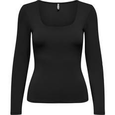 Only Sort Tøj Only Lea Square Neck Rib Top - Black