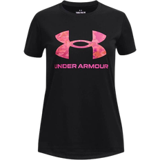 Under Armour Girl's Tech Print Fill Big Logo Short Sleeve - Black/Rebel Pink (1377016-004)
