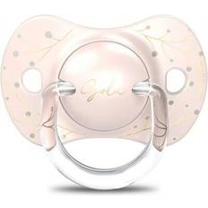 Suavinex Silikone Sutter Suavinex Gold Edition Soother for Children 0-6 Months, Pacifier with Flat and Symmetrical Small Silicone Soother SX Pro, Flat and Symmetrical, Pink
