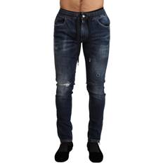 58 - Herre Jeans Dolce & Gabbana Blue Cotton Stretch Tattered Denim Jeans IT58