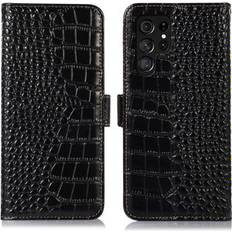 Samsung Galaxy S23 Ultra Covers med kortholder MTP Products Crocodile Series Samsung Galaxy S23 Ultra 5G Læderpung med RFID Sort