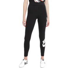 Bomuld - Dame Leggings Nike Sportswear Essential Women's High-Waisted Logo Leggings - Black/White