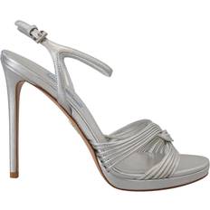 Prada Sølv Sko Prada Silver Leather Sandals Ankle Strap Heels Stiletto EU41/US10.5