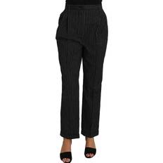 Dolce & Gabbana Dame Bukser Dolce & Gabbana Black Pin Striped Dress Pants Cropped Straight Pant IT46