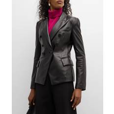 Emporio Armani Blazere Emporio Armani Women's Nappa Leather Double-Breasted Blazer Black Black