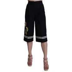 Dolce & Gabbana Dame - XL Bukser Dolce & Gabbana Black Cotton Cropped Embellished Pants IT36