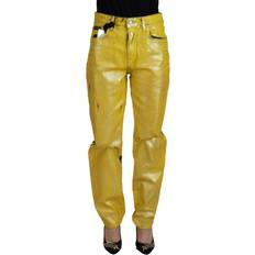 Dame - Gul - S Jeans Dolce & Gabbana Yellow Leopard Cotton Straight Denim Jeans IT40