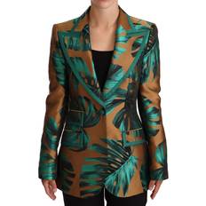Dolce & Gabbana Dame - Lynlås Jakker Dolce & Gabbana Brown Green Leaf Jacquard Coat Jacket IT38
