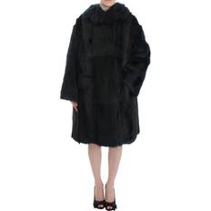 Dolce & Gabbana Dame - Lynlås Jakker Dolce & Gabbana Black Goat Fur Shearling Long Jacket Coat IT40