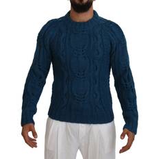 Dolce & Gabbana Herre - Striktrøjer Sweatere Dolce & Gabbana Blue Knitted Wool Alpaca Pullover Sweater IT50
