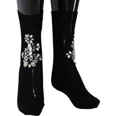 Dolce & Gabbana Strømper Dolce & Gabbana Black Knitted Floral Clear Crystal Socks